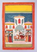 AN INDIAN MUGHAL MINIATURE MEWAR SCHOOL PAINTING , ragmala series, depicting a ing and queen