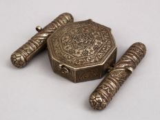 A GOOD 19TH CENTURY OR EARLIER SILVER AMULET CASE / BAZBAND, with engraved floral decoration, 10cm