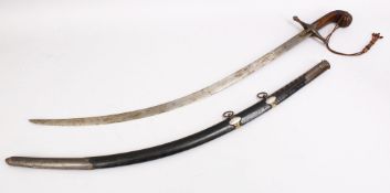 A 19TH CENTURY TURKISH OTTOMAN RHINO HORN HILTED ATERED STEEL SWORD & SCABBARD