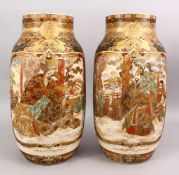 A LARGE PAIR OF JAPANESE MEIJI PERIOD SATSUMA CERAMIC VASES, the vases decorated with two main