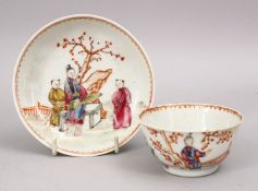 AN 18TH CENTURY CHINESE FAMILLE ROSE PORCELAIN CUP & SAUCER, with floral decoration, 11.5cm & 8cm.
