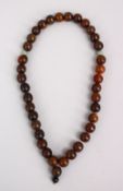 A SET OF 19TH CENTURY CHINESE QING DYNASTY RHINOCEROS / RHINO HORN ROSARY BEADS / NECKLACE,
