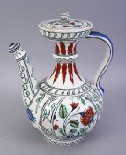 A GOOD TURKISH IZNIK STYLE POTTERY EWER, 22CM HIGH.