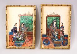 A PAIR OF 19TH CENTURY CHINESE PAINTING ON RICE PAPER OF FIGURES, both framed depicting royal
