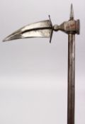 A GOOD 19TH CENTURY INDIAN STEEL ELEPHANTS AXE, with traces of silver inlay, 62cm,