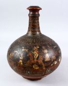 AN 18TH CENTURY OR EARLIER PERSIAN POTTERY PAINTED BOTTLE VASE, decorated to the body with