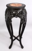 A GOOD 19TH CENTURY CHINESE HARDWOOD MARBLE TOP PLANT STAND, the top inset with marble, with a