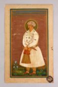 AN INDIAN MUGHAL SCHOOL PORTRAIT OF EMPEROR AKBAR, 24.5cm x 15cm.