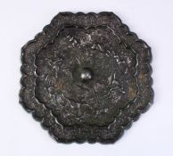 A LARGE 18TH CENTURY OR EARLIER CHINESE TANG STYLE BRONZE MIRROR, with decoration depicting
