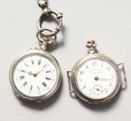 TWO LADIES' SILVER FOB WATCHES.