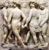 AFTER LUCA DELLA ROBBIA (1400-1482) ITALIAN. A LARGE RELIEF CARVED MARBLE PLAQUE 