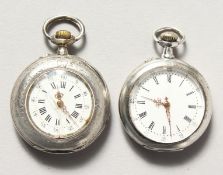 TWO LADIES' SILVER FOB WATCHES.