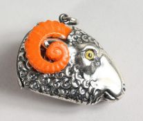 A SILVER PLATED RAM'S HEAD VESTA.