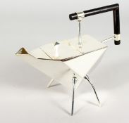 A CHRISTOPHER DRESSER PLATED SHAPED TEAPOT.