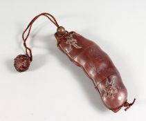 A JAPANESE CARVED WOOD GOURD SHAPE INRO. 7ins long.