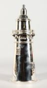 A LARGE PLATE LIGHTHOUSE COCKTAIL SHAKER. 16ins high.