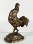 ALFRED BAYRE (1839-1889) FRENCH. A bronze model of a rooster crowing, signed A. BARYE FILS. 9ins