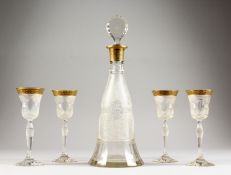 A SUPERB BACCARAT / ST LOUIS CARAFE AND STOPPER AND FOUR GLASSES..
