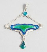 A SILVER AND ENAMEL ART NOUVEAU STYLE PENDANT. 1.75ins wide.