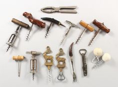 A COLLECTION OF FIFTEEN VARIOUS CORK SCREWS.