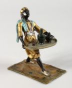A VIENNA STYLE COLD PAINTED BRONZE OF A MAN HOLDING A TRAY. 4ins high.