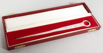 A PAPER KNIFE (Replica of a Georgian meat skewer) in a case. London 1960.