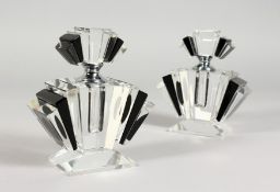 A SMALL PAIR OF DECO DESIGN SCENT BOTTLES.