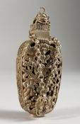 A CHINESE PIERCED SILVER BOTTLE. 4.5ins high.