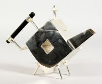 A CHRISTOPHER DRESSER PLATED DIAMOND SHAPED TEAPOT.