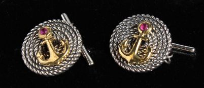 A PAIR OF SILVER NAVAL CUFFLINKS.