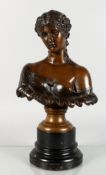 A. G. SCHAEFFER & WALCKER, BERLIN. A bronze bust of a young lady, mounted on an ebonised circular