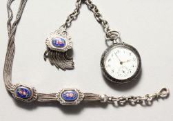 A VICTORIAN ZENITH NIELLO WATCH on a silver and enamel chain.