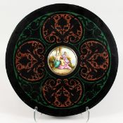 A SUPERB INLAID CIRCULAR MARBLE TABLE TOP inset with a circular porcelain plaque of the Three Muses.