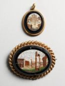 TWO ITALIAN MICROMOSAIC BROOCHES, Palace and The Square.