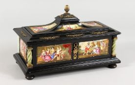 A SUPERB VIENNA CASKET with Viennese panel of classical figures. 10ins long.