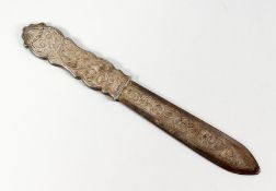 AN ENGRAVED SILVER LETTER OPENER, Birmingham 1853. 8ins long.