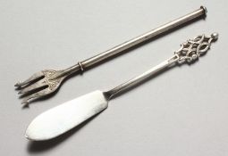 A SILVER PICKLE KNIFE AND FORK. Birmingham. (2)
