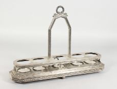 A RUSSIAN SILVER FIVE-BOTTLE STAND (NO BOTTLES) with a long handle, with a wreath, the long base