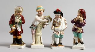 FOUR SMALL CONTINENTAL PORCELAIN FIGURES. 4ins high.