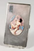 A LARGE ENGINE TURNED SILVER CIGARETTE CASE with an oval enamel plaque GLAMOUR. Birmingham 1913.