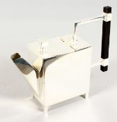 A CHRISTOPHER DRESSER PLATED SQUARE SHAPED TEAPOT.