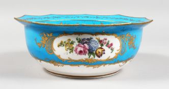 A GOOD 19TH CENTURY SEVRES DECAGONAL SHAPED CIRCULAR BOWL, white with pale blue borders, vignettes