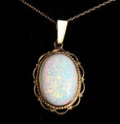 A GOOD 9CT GOLD AND GILSON OPAL PENDANT AND CHAIN.
