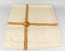 A VINTAGE CHANEL SILK SCARF, CHAIN DESIGN.