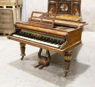 A LARGE VICTORIAN FIGURED WALNUT JOHN BROADWOOD SONS, LONDON, GRAND PIANO Number 19965. Carved