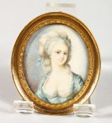 EARLY 19TH CENTURY FRENCH SCHOOL. Portrait miniature of a young lady, head and shoulders. 2ins x 1.