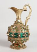 A VERY GOOD HUNGARIAN SILVER GILT CLARET JUG, with filigree decoration and inlaid with pearls and
