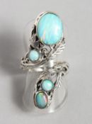 A SILVER NATURALISTIC SET REAL OPAL RING.