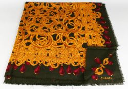 A VINTAGE CHANEL SILK SCARF, GOLD ROPES.