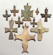 TEN VARIOUS ROMAN METAL CROSSES.